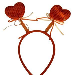 Heart Antenna Headband Red Glitter Ribbons Heart Ears Sequin Valentines Day